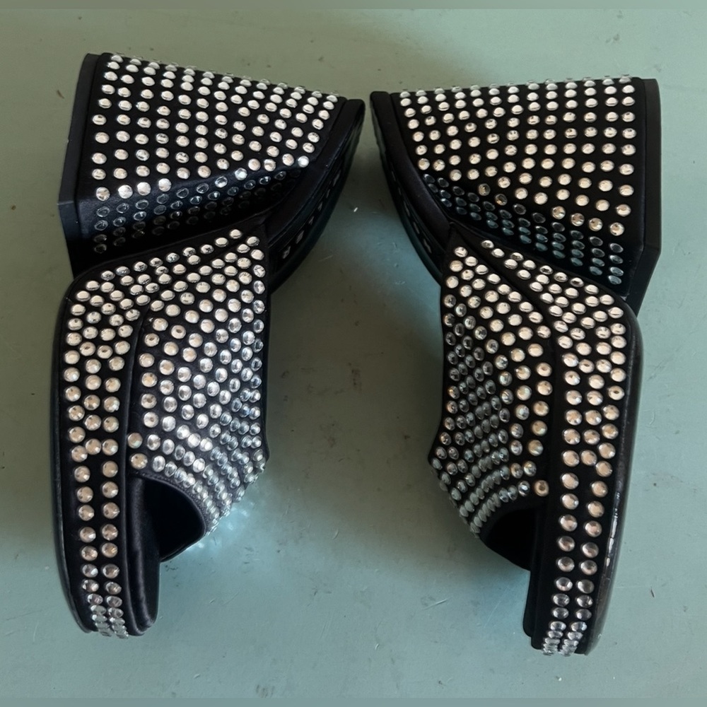 Simon Miller SLICE Platform Rhinestone  Mule Block Flared Heel Sandals Shoes 35 - Picture 12 of 13